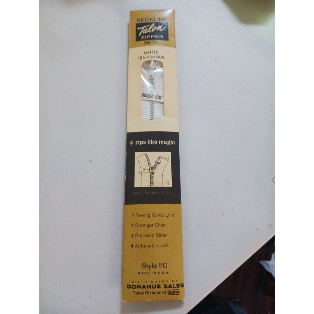 Vintage Talon Neckline Metal Zipper WHITE 18 in. 1963 NOS . Style 110 sewing